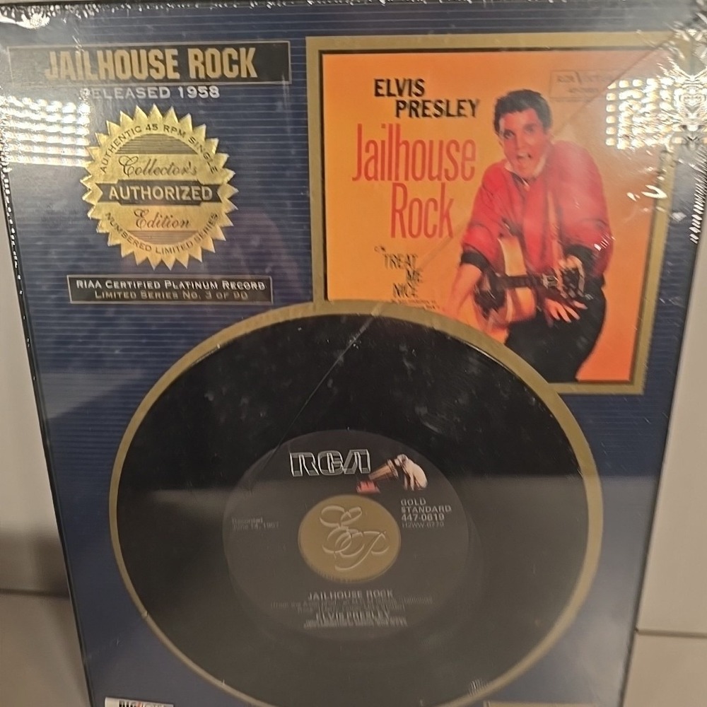 Elvis Presley Framed Platinum 45 RPM Record Jailhouse Rock #3 of 90 Sealed Broke